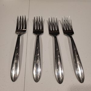 Set of 4 Mar-Crest Stainless MCF1 Salad Forks 6" Atomic Starburst MCM